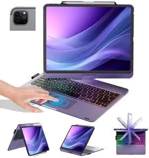 BABG Keyboard Case for iPad Air 13 inch(M3/M2)&iPad Pro 13, iPad Pro 12.9(6th/5th /4th/3rd Gen) Case with Keyboard,360deg Rotatable,Toupad,Backlits,Pencil Charging-Midnight Purple
