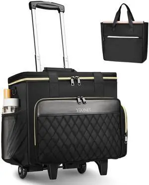 Ytonet Rolling Teacher Bag, Multifunctional Teacher Tote Bag with Detachable Dolly & File Tote, Large Rolling Briefcase with 15.6" Padded Laptop Compartment for Teaching, Office, Work, Craft, Black