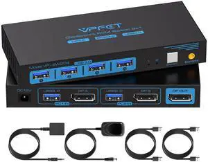 8K@60Hz Displayport Kvm Switch 1 Monitors 2 Computers USB 3.0 DP1.4 Kvm Switches Display Port for Two Computers Share Single Screen Mouse Keyboard and 2 Additional Peripherals