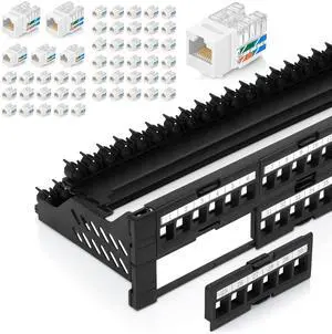 Everest Media Solutions Bundle - 2 Items: 48-Port Keystone Patch Panel + 50 Pack of RJ45 CAT6 Keystone Jacks - White