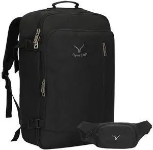Hynes Eagle Carry on Backpack 38L Large Travel Backpack for Women Flight Approved Weekender Bag Laptop Backpack Men 15 inches Black with Waist Pack Black
