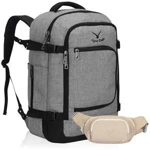 Hynes Eagle Travel Backpack 40L Flight Approved Carry on Backpack Men Large Cabin Weekender Laptop Backpack Women 15.6 inches Light Grey with Waist Pack Beige