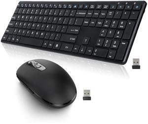 Wireless Keyboard USB Silent Ultra Slim Full Size Keyboard with Number Pad+Wireless Bluetooth Mouse with 4-Way Navigation Scroll, 4 Level DPI,Multi-Device, Long Battery Life for Computer/Laptop/Tablet