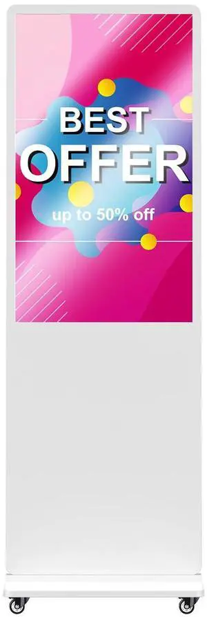 JIYANG 32 Inch Digital Signage Display, Indoor Floor Standing Advertising Display Kiosk Android System,Commercial LCD Totem,Free Customization Stickers and Lifetime CMS System(White)