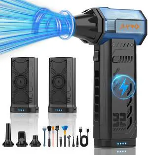 JUFINX X301 Compressed Air Duster + X301 6000MAH Removable Backup Battery, Electric Air Duster with 32MM Super Motor,380G Wind Pressure,Backup Air Nozzles,Compressed Air for PC,Snow,Car Cleaning