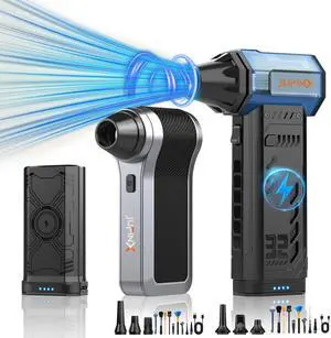 JUFINX X301 Compressed Air Duster, 4 in 1 Electric Air Duster and X1 Air Duster with 32MM Super Motor,380G Wind Pressure, X301 6000MAH Removable Battery,Compressed Air for PC,Snow,Car Cleaning