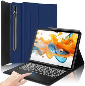 KVAGO Keyboard Case for Samsung Galaxy Tab S10 Ultra/S9Ultra/S8 Ultra 14.6 inch, 7 Color Backlit Keyboard Detachable, Multi-Gesture Smart Touchpad, Smart Cover with S Pen, Auto Sleep/Wake (Navy Blue)