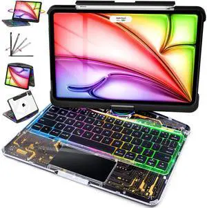 Lecsas Keyboard Case for iPad 9th 10.2 ich, 360deg Rotating Multi-Touch Trackpad, 7-Color Backlit Keyboard, Compatible with iPad 9th(10.2inch,2021) iPad Air,Tech Circuit X