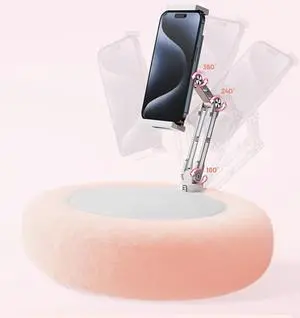 LORAK 3-in-1 Kindle Pillow Stand with Three-axis Aluminum Arm, iPad Holder with Snack Bowl and Lap Desk for 4.7-15.6" Kindle/Phone/Tablet, Lap Desk for Hands Free Reading in Bed/Couch/Sofa - Pink