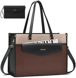 LOVEVOOK Laptop Bag for Women, 15.6'' Laptop Tote Purse 2-in-1 Professional Work Bag Business Briefcase with Clutch Purse, Waterproof Leather Computer Handbag for Teacher Office Travel