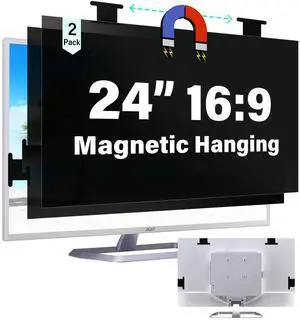 2 Pack Magnetic Privacy Screen for Computer Monitor 24 Inch 16:9 Hanging Shield Blue Light Blocker Anti-Glare Eyes Protection Filters 24in Removable Protector Desktop Security Filter Dust-free Film