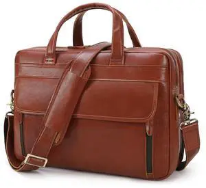 Masa Kawa Leather Briefcase for Men 15.6 Inch Laptop Computer Brief Attache Case Vintage Business Travel Work Messenger Crossbody Shoulder Bags for Lawyer Teacher, Tan