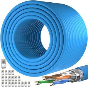 Cat 7 Outdoor Ethernet Cable (SFTP Triple Shielded Internet Cable 500ft | DIY Bulk Cable | x 20 RJ45) High-Speed 10Gbps 600MHz Network Cable, Direct Burial, Waterproof/UV Resistant, for Router/Gaming
