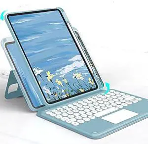 Vertical Magnetic iPad 9th 8th 7th Generation Air 3rd Gen Pro 10.5" Keyboard Case Touchpad Cute Color Keyboard Clear Back Cover Detachable BT Touch Keyboard (Black(Round Key))