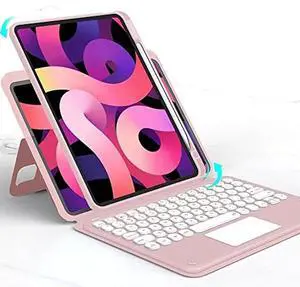 HENGHUI Magnetic Case for iPad 9th 8th 7th Generation/Air 3rd Gen Pro 10.5" Vertical Keyboard Case Touchpad Cute Color Keyboard Clear Back Cover Detachable BT Touch Keyboard (Pink(Round Key))