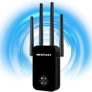 NEWFAST AC1200 WiFi Extender,1.2Gbps WiFi Extender Signal Booster for Home,Dual Band Wireless Repeater, 5GHz/2.4GHz Internet Booster Amplifier with 4 Antenna,4 Mode, Compact Design(NF-RE523)