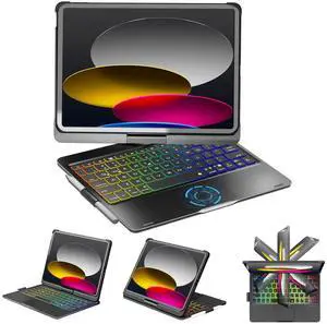 NOKBABO for iPad 10th & 11th (A16) Generation Case with Keyboard,iPad Air 11 Keyboard(M3/M2), Keyboard for iPad Pro 11 (4th/3rd/2nd/1st) & iPad Air 5/4th, Trackpad,360degSwivel, Backlit - Matt Black