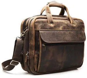 Mens Genuine Real Leather Business Portfolio Attache Case Briefcase Shoulder Messenger 15.6" Laptop Bag (A Brown)