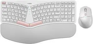 Nulea Advanced Ergonomic Wireless Keyboard and Mouse Combo, Comfortable Natural Typing, Palm Rest, Multi-Device (Bluetooth, 2.4G, Wired), Rechargeable, for Multi-OS, Windows, Mac, Android(White)