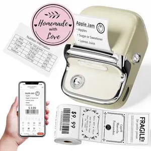Phomemo M150 Label Maker, Upgraded Bluetooth Label Printer, Compatible with Phone, PC & Tablet, with 1 Roll Free Label Paper, Thermal Portable Sticker Printer Machine for Address,Bracode, Jar, Beige