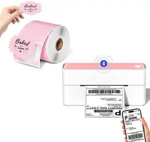 Phomemo Bluetooth Thermal Label Printer with 1 Roll Pink Thermal Labels