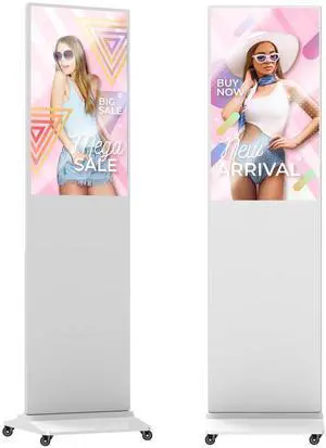 QIXZOCV 32 Inch Digital Signage Advertising Display Kiosk LCD Screen Indoor Floor Standing Commercial Totem Android System Vertical Poster with Auto Media Player-White