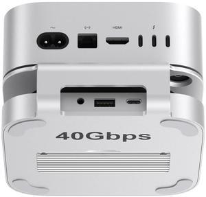 Qwiizlab Mac mini M4/M4 Pro Stand Hub with 40Gbps USB4 NVMe SSD Enclosure, USB-C Host, 3 USB-A 2.0, 3.5mm Audio, Supports M.2 PCIe up to 8TB, Compatible with Thunderbolt 4/5