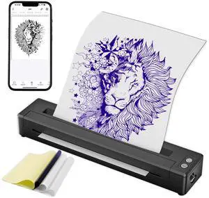 Sacnahe Wireless Tattoo Stencil Printer-2500mAh Battery, Portable Bluetooth Tattoo Transfer Machine Kit for Realistic Portraits, Includes 10 Stencil Papers, Works with IOS/Android/PC/Mac (Black)