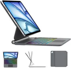 SENGBIRCH Magic Keyboard Case for iPad Air 11-inch (M3 2025,M2 2024) & iPad Pro 11-inch 4th/3rd/2nd/1st Generation & iPad Air 6th/5th4th Generation (10.9 inch), Colors Backlit, Precise Trackpad, Grey
