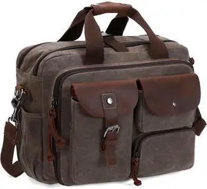 SHENHU Laptop Bag Briefcase 17.3 Inch Laptop Case Messenger Bag for Men Waxed Canvas Office Carrying Shoulder Bag for Work Business Travel Green