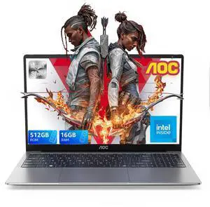 AOC Laptop Computer 15.6" Full HD IPS Display Laptop with N97 Processor(Up to 3.6GHz)Work Laptops 16GB RAM 512GB SSD Windows 11 Laptop Business Computer Light&Thin, Metal Shell, Webcam, Type-C, USB3.2