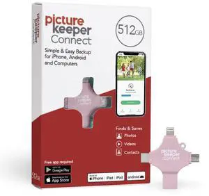 Picture Keeper Connect Photo & Video USB Flash Drive for Apple, Android & PC Devices, 512GB Thumb Drive (Pink, 512GB)