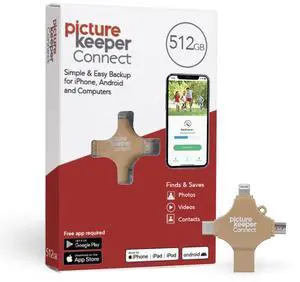 Picture Keeper Connect Photo & Video USB Flash Drive for Apple, Android & PC Devices, 512GB Thumb Drive (Gold, 512GB)