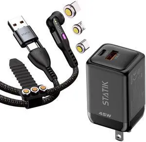 Statik 360 Pro Magnetic Charging Cable (10FT, 3 Pack) & 45W GaN Charging Block
