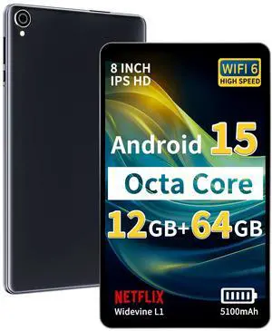 Topsand 2025 Android 15 Tablet 8 inch Tablet, Octa-Core Processor, 12GB RAM 64GB ROM 2TB Expandable, 1280 * 800 IPS HD Screen, WiFi6, BT5.4, Widevine L1, 5MP+8MP Dual Camera Tableta