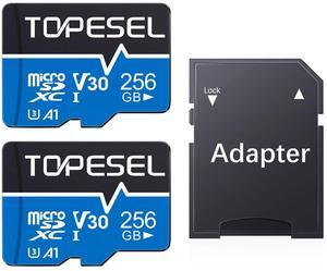 TOPESEL 256GB Micro SD Card 2 Pack, 4K HUD, U3 SDXC TF Card with Adapter High-Speed UHS-I V30 Micro Flash Memory Card for Smartphones, Cameras, Dash Cams