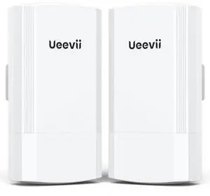 Wireless Bridge, UeeVii 5.8G Point to Point WiFi Bridge, 2KM Long Range Outdoor CPE with 2x100Mbps LAN Ports, 24V PoE Injector, Ideal for Barn, Garage, or Shop Network Extension