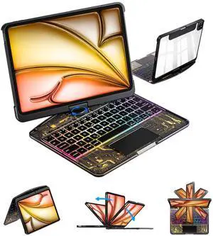 Uminy iPad Keyboard Case for iPad Pro 11-inch (M4) 2024 - 360deg Rotating Stand with 7-Color Backlight Keyboard, Transparent Protective Cover, Multi-Touch Trackpad & Pencil Holder (Black)