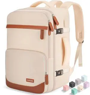 Velaybor 40L Travel Backpack with USB Charging Port, Water-Resistant Carry On Backpack for Men Women, Business Laptop Backpack for Men & Women, Trips & Commutes, Fits 15.6/17.3 Inch Laptop (Beige)