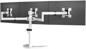 WALI Triple Monitor Stand, Free Standing Three LCD Monitor Fully Adjustable Desk Mount Fits 3 Screens up to 27 inch, 22 lbs Weight Capacity per Arm (MF003-W), White