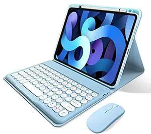 kaitesi Keyboard Case Mouse for iPad 9th/8th/7th Generation 10.2 inch iPad Air 3 iPad Pro 10.5 inch Detachable Bluetooth Keyboard Cute Round Keys (Blue)