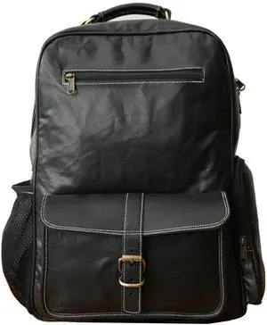 WerKens Genuine Leather 15.6" Laptop Bag Backpack Rucksack Shoulder Travel Daypack (Black)