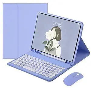 HENGHUI Keyboard Mouse for Galaxy Tab A8 10.5 inch Tablet 2022 SM-X200/X205/X207 Keyboard Case Cute Round Key Color Keyboard Wireless Detachable BT Keyboard Cover (Purple)