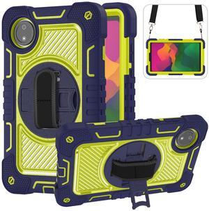 YOUULAR Tablet Case for Xiaomi Redmi Pad SE 8.7/Redmi Pad SE 4G in India, Tablet Shockproof Cover with 360deg Rotating Stand and Wrist Strap, Shoulder Strap Navy Blue+Yellow Green
