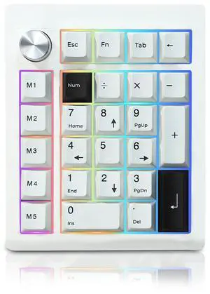 ZMX GMK26 Mechanical Numpad,VIA/QMK Programmable Hot Swappable Gasket Wired BT5.0/2.4G Wireless Number Pad with Knob PBT Keycaps 26 Keys Macro RGB Gaming Numeric Keypad for Laptop TKL Keyboard (White)
