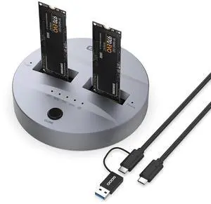 GODO NVMe/SATA M.2 Duplicator Dual-Bay Offline Clone USB C to NVME/SATA Docking Station for M2 SSD M Key and B+M Key Hard Drives Enclosure, Tool Free Aluminum10 Gbps USB3.1 Gen2 Type-C Adaptor
