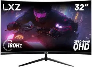 LXZ Curved 32 Inch Gaming Monitor 1500R, 2K QHD 180hz Frameless Display 99% sRGB, 178degWide Viewing Angle, Display Port HDMI - Black