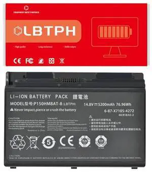 LBTECH Compatible P150HMBAT-8 (6-87-X710S-4272) Laptop Battery Replacement for Clevo Sager P170EM P170HM Rock Extreme 786 Series 6-87-X710S-4271 6-87-X710S-4J7 6-87-X710S-4J72 14.8V 76.96Wh/5200mAh