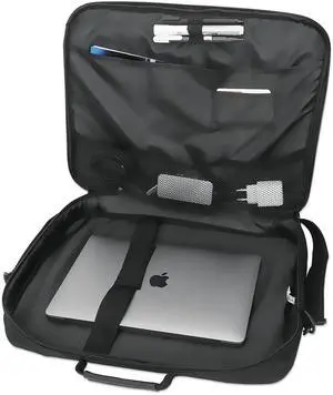 MANHATTAN 17.3-Inch Laptop Shoulder Bag Carrying Case - Briefcase Style, Full Clamshell Opening, Padded Compartments - Computer, Tablet, Notebook - 3 Yr Mfg Warranty - Black, 439992