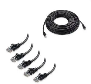 Cable Matters 1-Pack 50 Foot Snagless Long Cat6 Ethernet Cable (Cat6 Cable, Cat 6 Cable) in Black & 5-Pack 5 Foot Short Cat6 Ethernet Cable